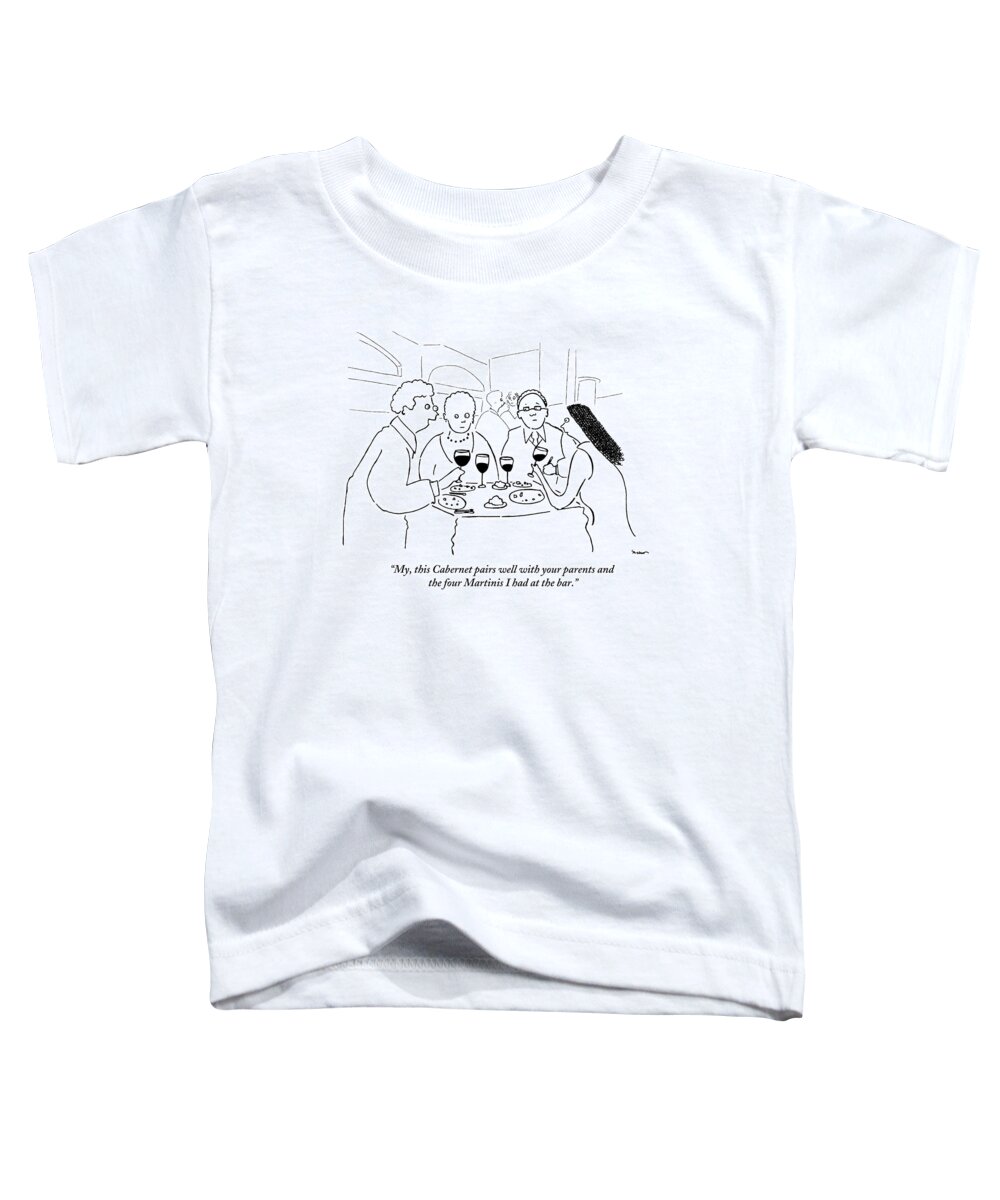 Wine Toddler T-Shirt featuring the drawing A Man Explains To His Wife In Front by Michael Shaw
