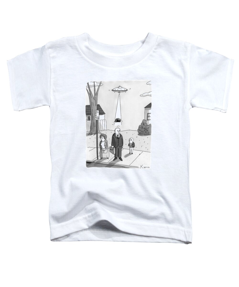 Space Travel Toddler T-Shirt featuring the drawing A Man Has His Toupee Abducted By Aliens Traveling by Zachary Kanin