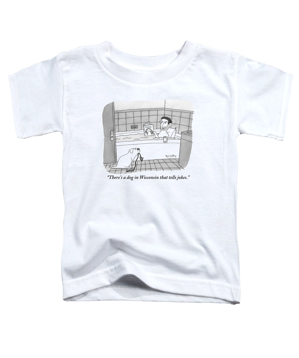 Bathtub Toddler T-Shirt featuring the drawing A Man Is Taking A Bath While Reading A Dog by Peter C. Vey