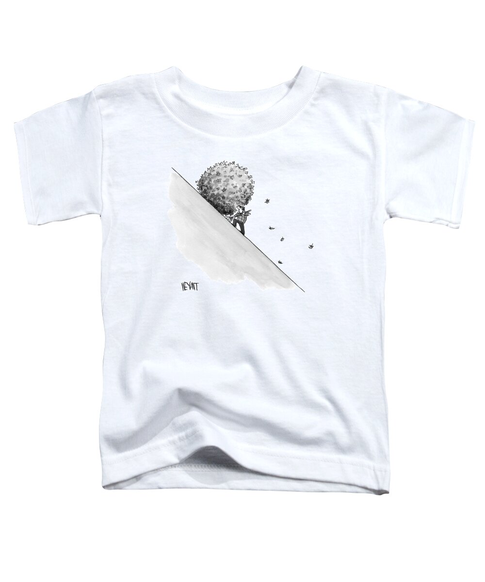 Sisyphus Toddler T-Shirt featuring the drawing A Man Rakes Leaves Uphill by Christopher Weyant