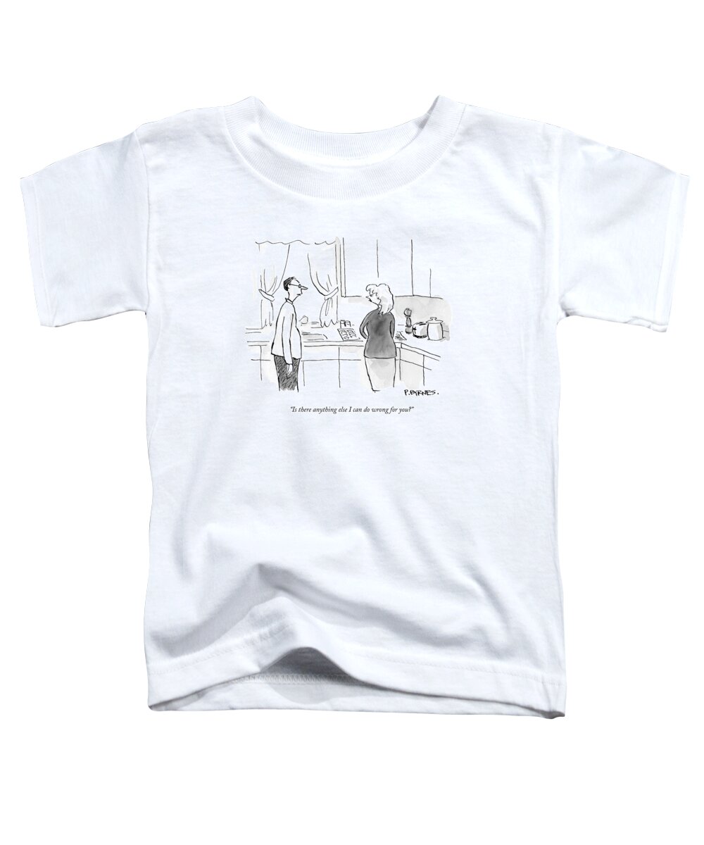 Relationships Toddler T-Shirt featuring the drawing A Man Speaks To A Woman In A Kitchen by Pat Byrnes