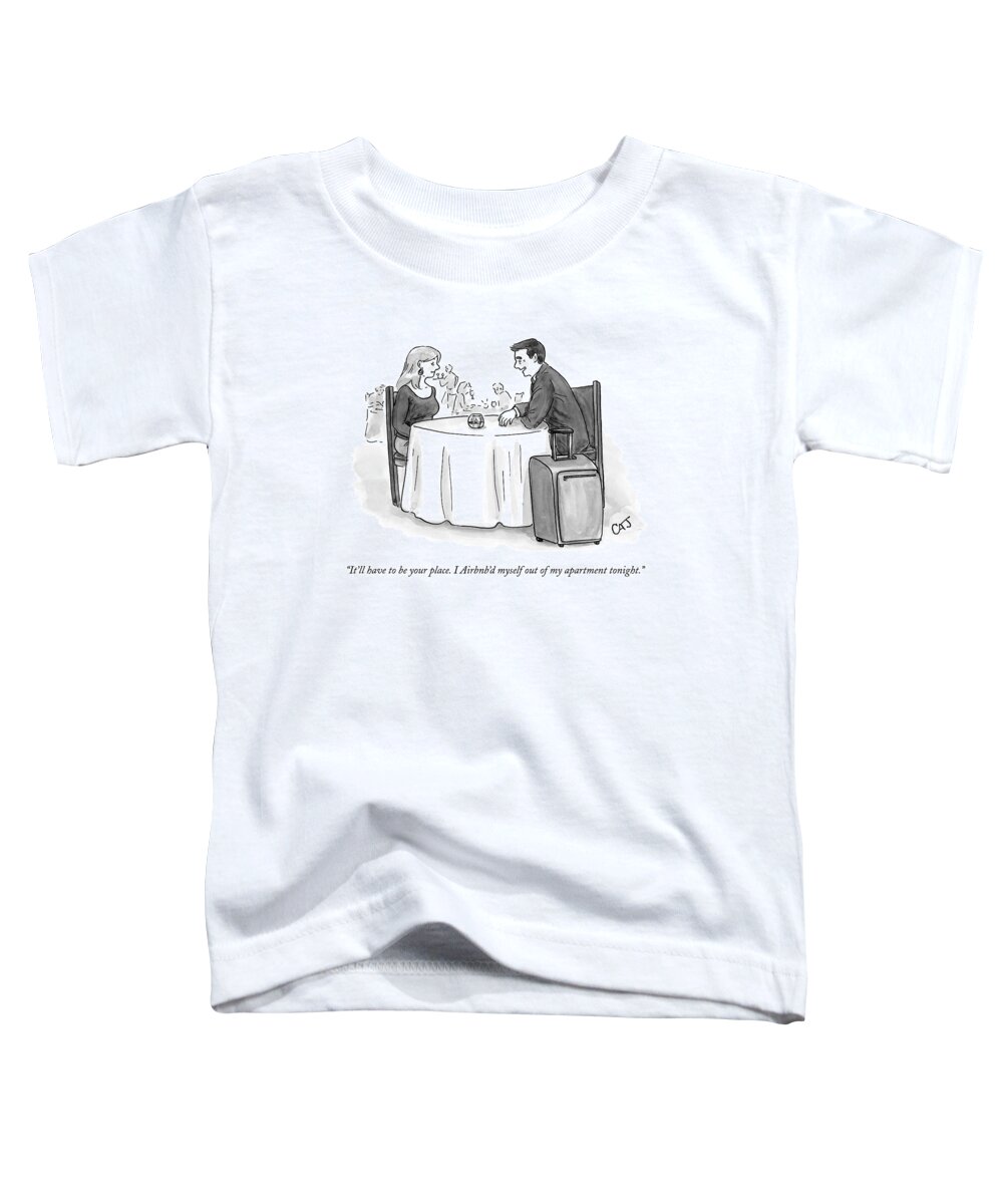 Air B N' B Toddler T-Shirt featuring the drawing A Man Speaks To A Woman On A Date At A Restaurant by Carolita Johnson