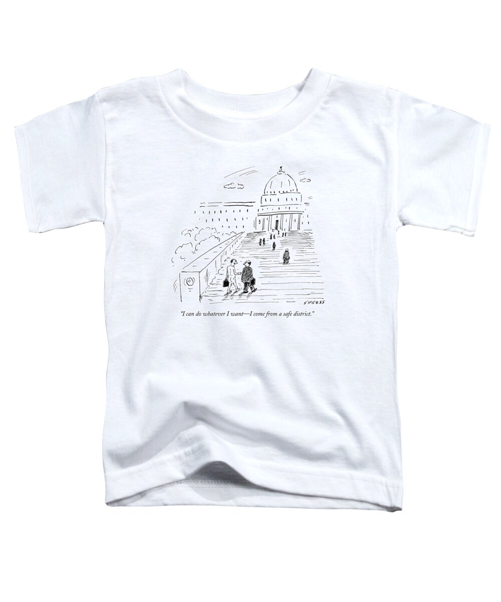#condenastnewyorkercartoon Toddler T-Shirt featuring the drawing A Naked Congressman Walks Up The Steps by David Sipress