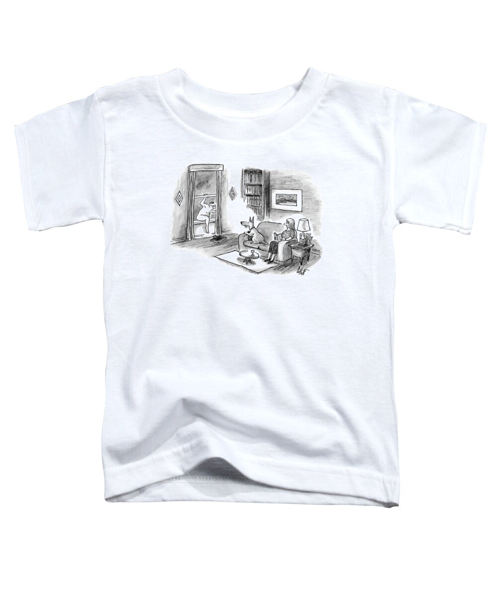 Cctk. Naked Man Toddler T-Shirt featuring the drawing A Naked Man Crawls Through The Window Of A Living by Frank Cotham