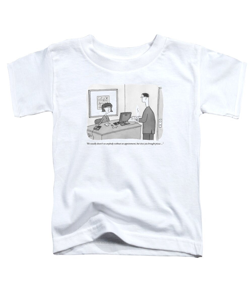 Pizza Toddler T-Shirt featuring the drawing A Secretary Talks To A Man With A Pizza by Peter C. Vey