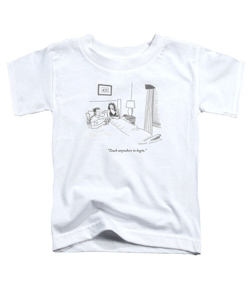 Touch Anywhere To Begin. Toddler T-Shirt featuring the drawing A Sexually Frustrated Wife In Bed Speaks by Trevor Spaulding