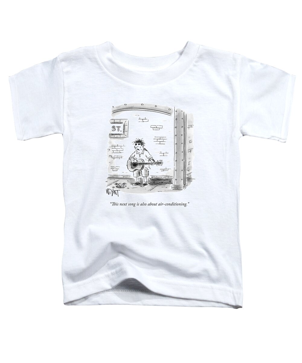 Subway Toddler T-Shirt featuring the drawing A Sweaty Man Performs With A Guitar On A Subway by Christopher Weyant