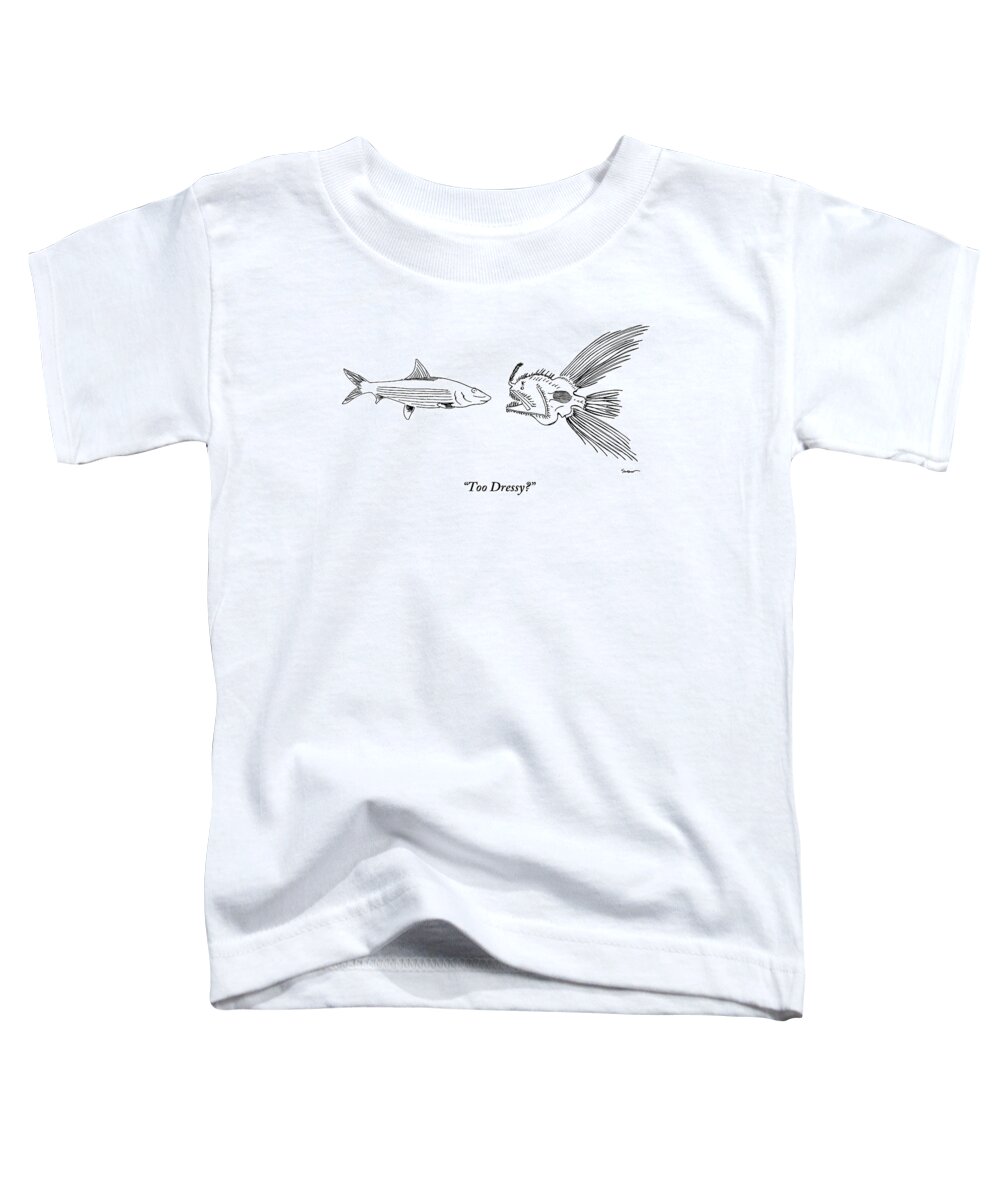 Animals Toddler T-Shirt featuring the drawing A Very Elaborate-looking Fish Is Seen Speaking by Michael Shaw