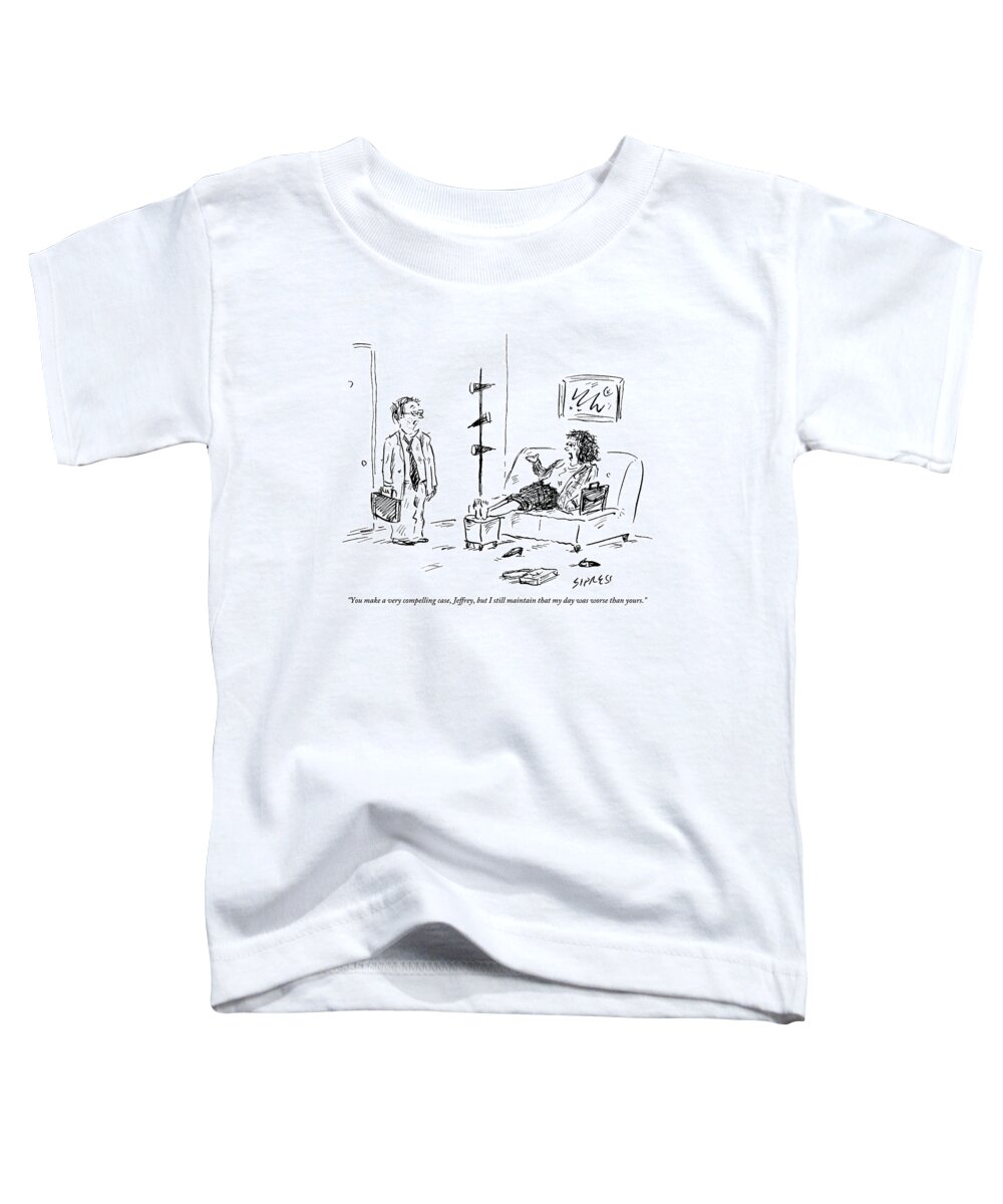 Jeffrey Toddler T-Shirt featuring the drawing A Wife Is Lying On A Couch Talking by David Sipress