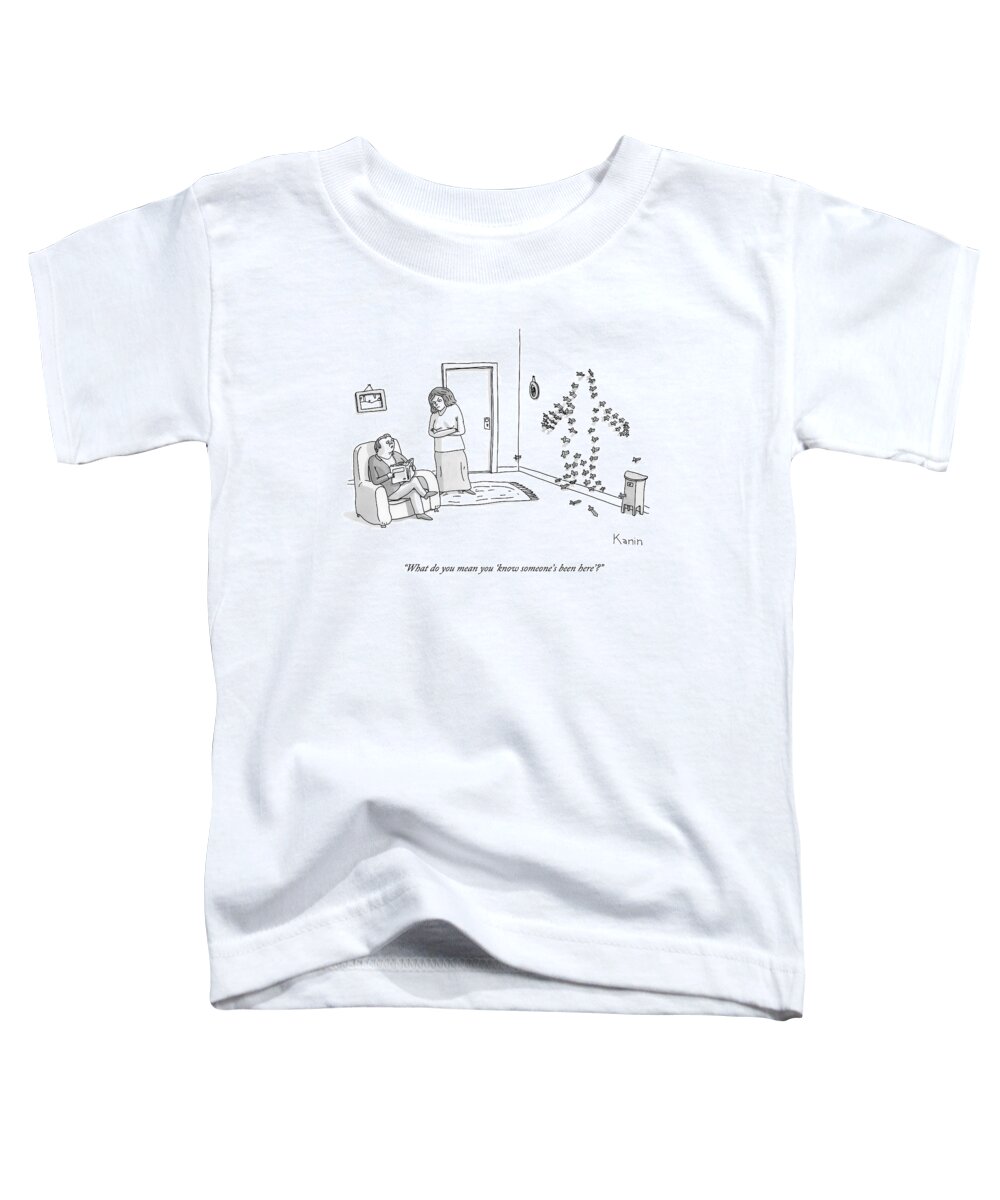 Knife Toddler T-Shirt featuring the drawing A Woman Confronts Her Husband About Knives Stuck by Zachary Kanin