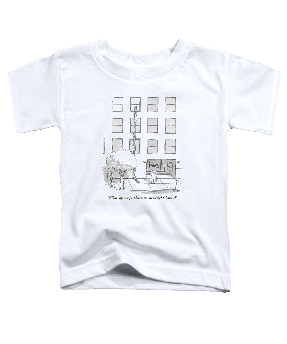 Rapunzel Toddler T-Shirt featuring the drawing A Woman Looking Out Through The Window by Jack Ziegler