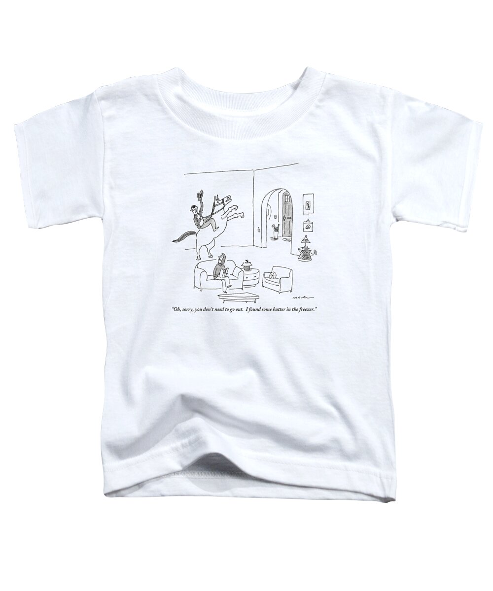 Cowboy Toddler T-Shirt featuring the drawing A Woman On Her Couch Speaks To A Man Who Waves by Michael Maslin