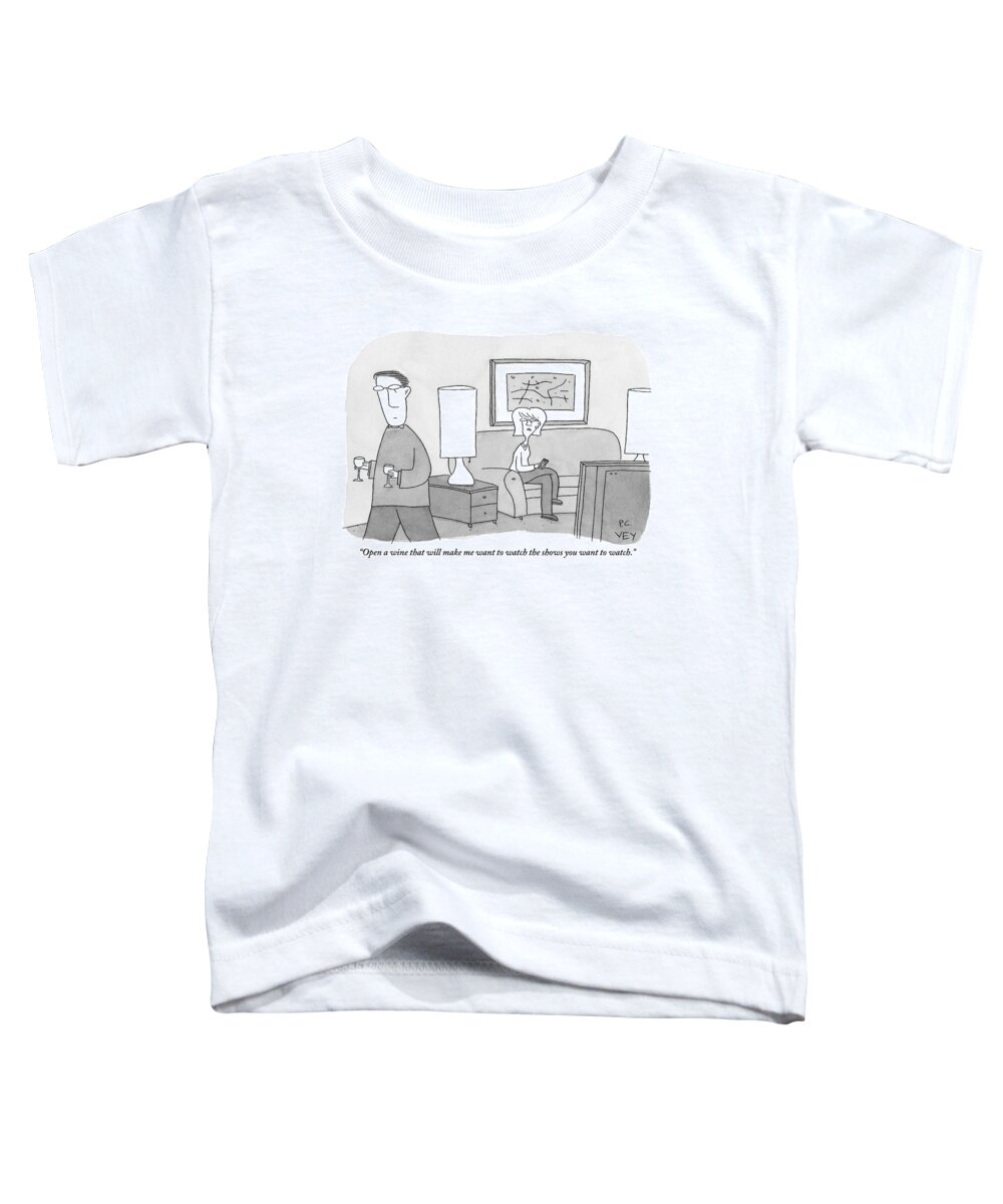 Wine Toddler T-Shirt featuring the drawing A Woman Seated On A Couch In Front by Peter C. Vey