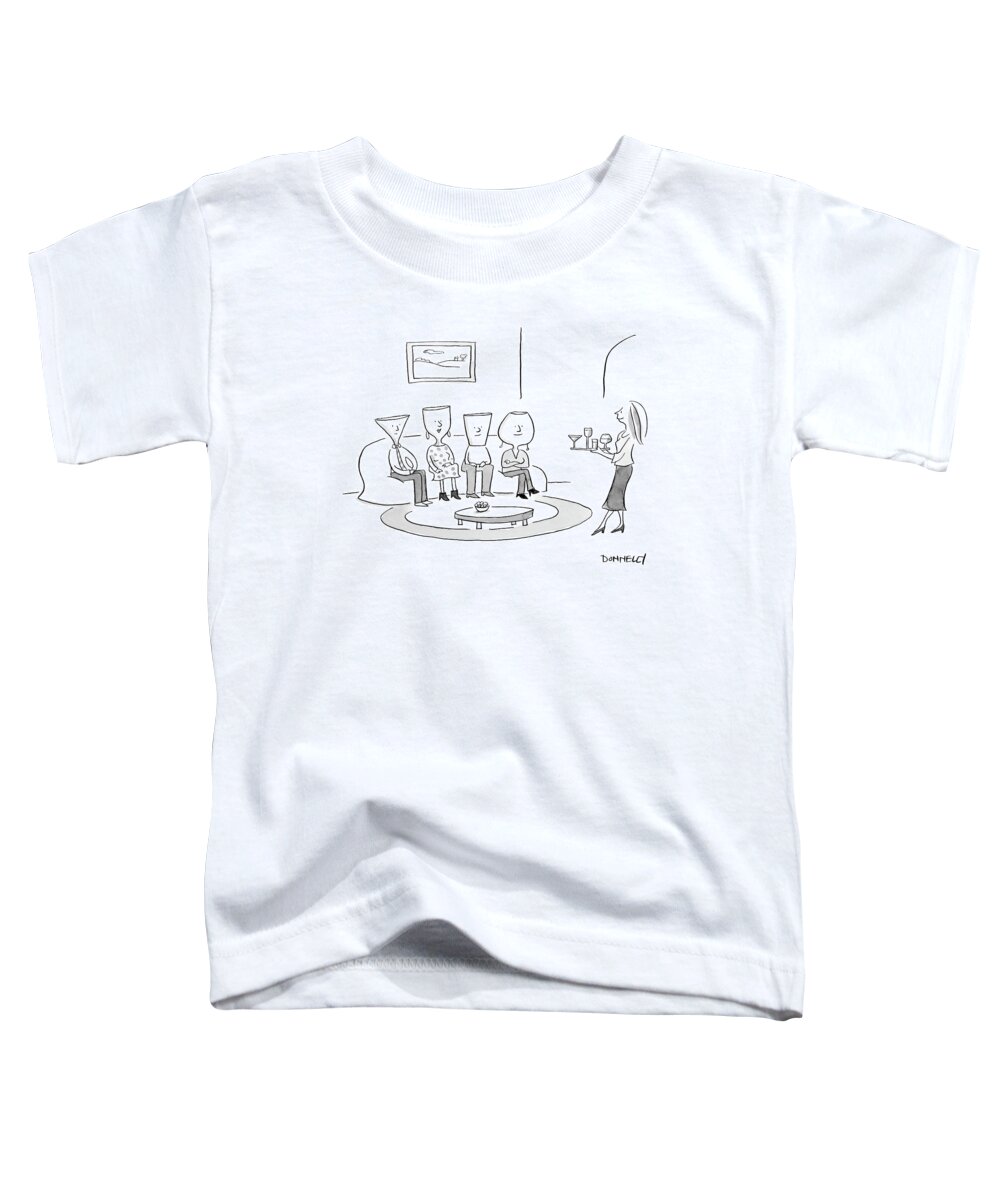 Alcohol Toddler T-Shirt featuring the drawing A Woman Serves Drinks On A Tray Of Various by Liza Donnelly