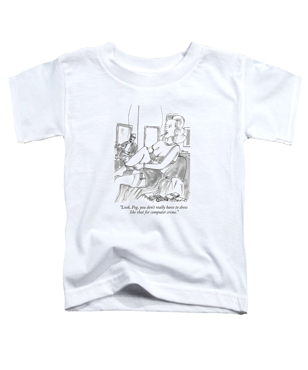 Crime Toddler T-Shirt featuring the drawing A Woman Smoking A Cigarette Pulls On Garters by Michael Crawford
