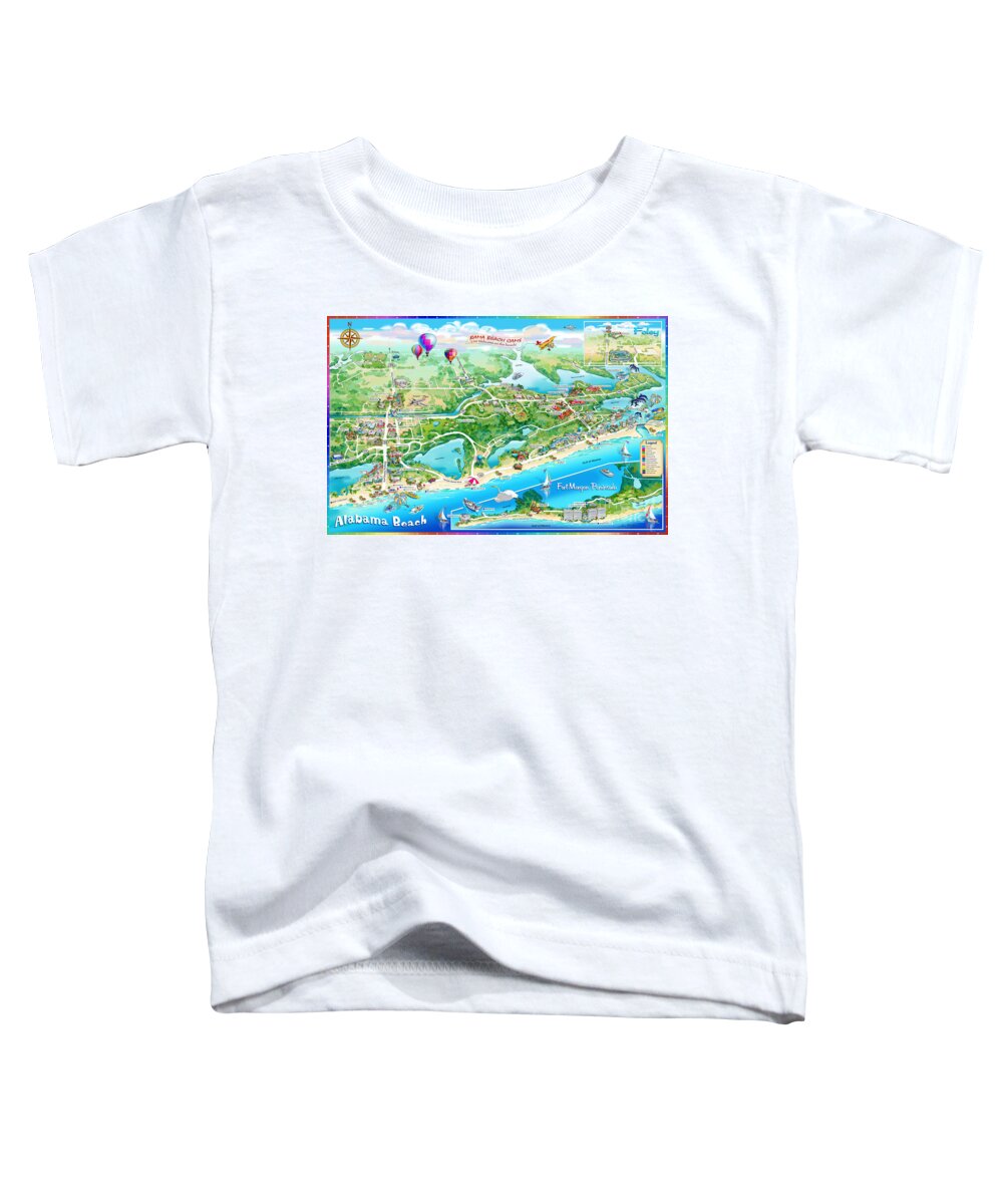 Alabama Beach Illustrated Map Toddler T-Shirt featuring the painting Alabama Beach Illustrated Map by Maria Rabinky