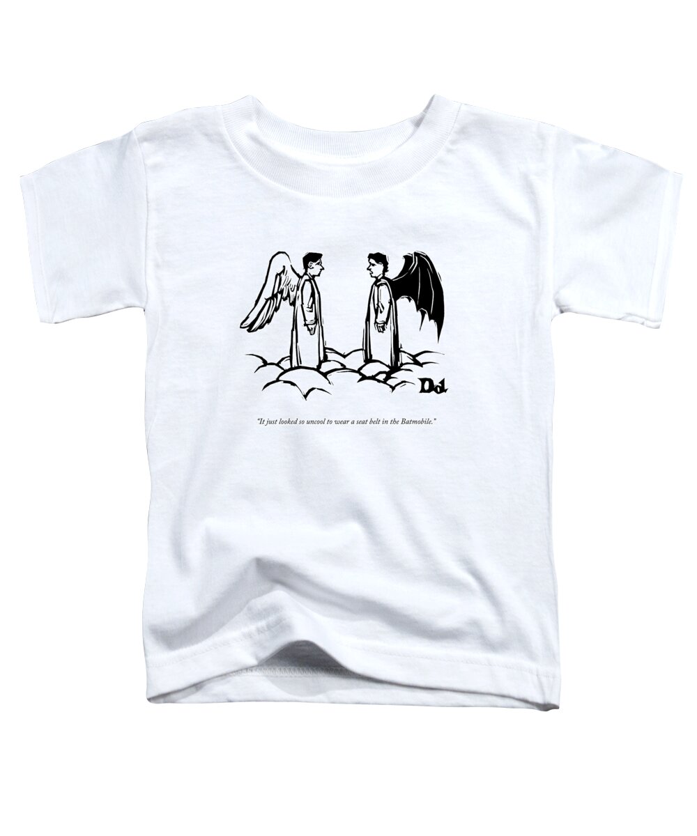 Angels Toddler T-Shirt featuring the drawing An Angel With Bat Wings Speaks To An Angel by Drew Dernavich