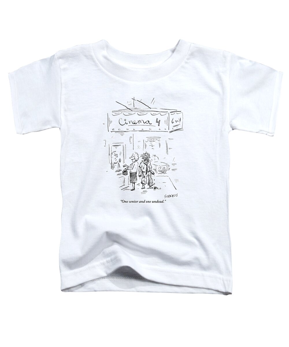 Movies Toddler T-Shirt featuring the drawing An Elderly Woman And A Zombie Go To Buy Tickets by David Sipress