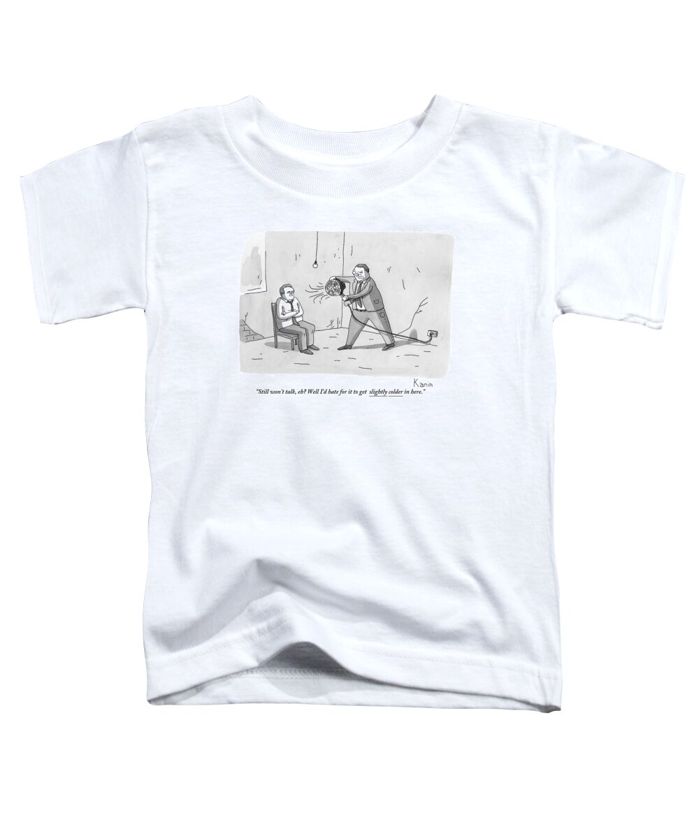 Interrogation Toddler T-Shirt featuring the drawing An Interrogation Officer Points A Small Fan by Zachary Kanin