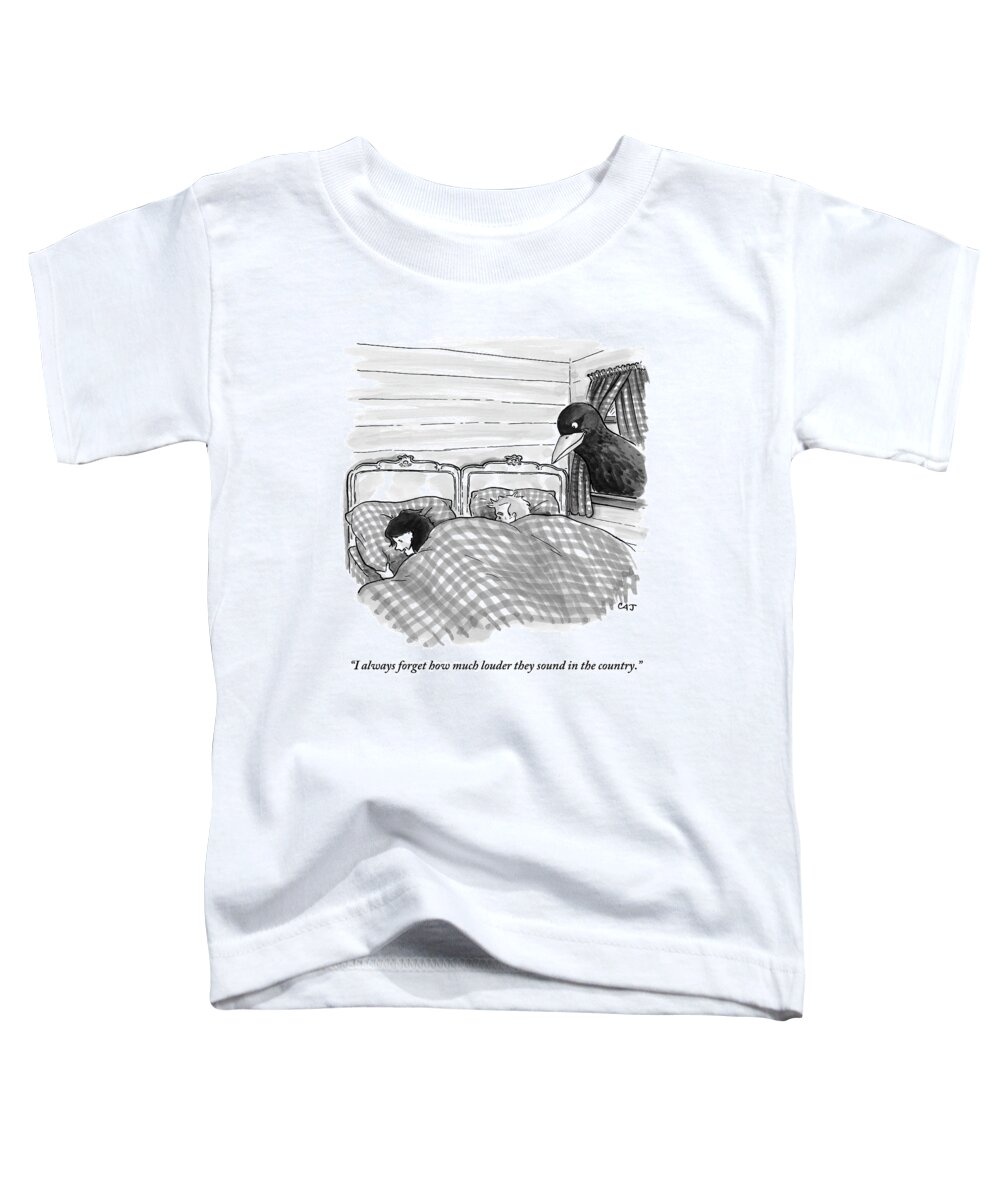 Travel Toddler T-Shirt featuring the drawing An Overly Large Bird Peers Into The Bedroom by Carolita Johnson