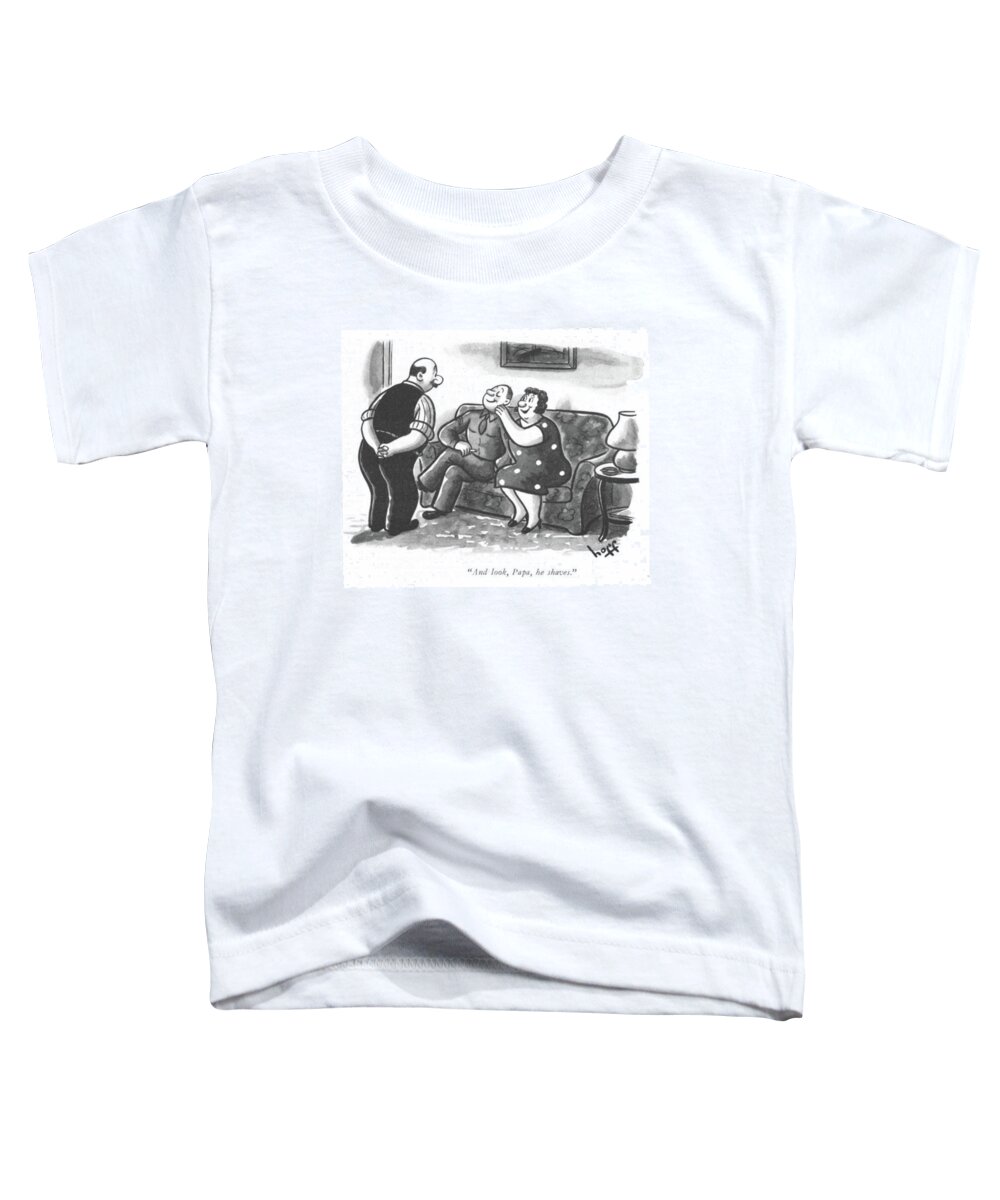 113306 Sho Sydney Hoff Mother Caressing G.i. Son's Cheek Toddler T-Shirt featuring the drawing And Look, Papa, He Shaves by Sydney Hoff