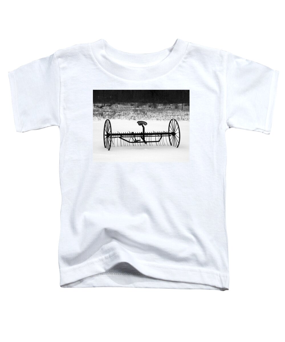 Antique Toddler T-Shirt featuring the photograph Antique Hay Rake BW by David T Wilkinson