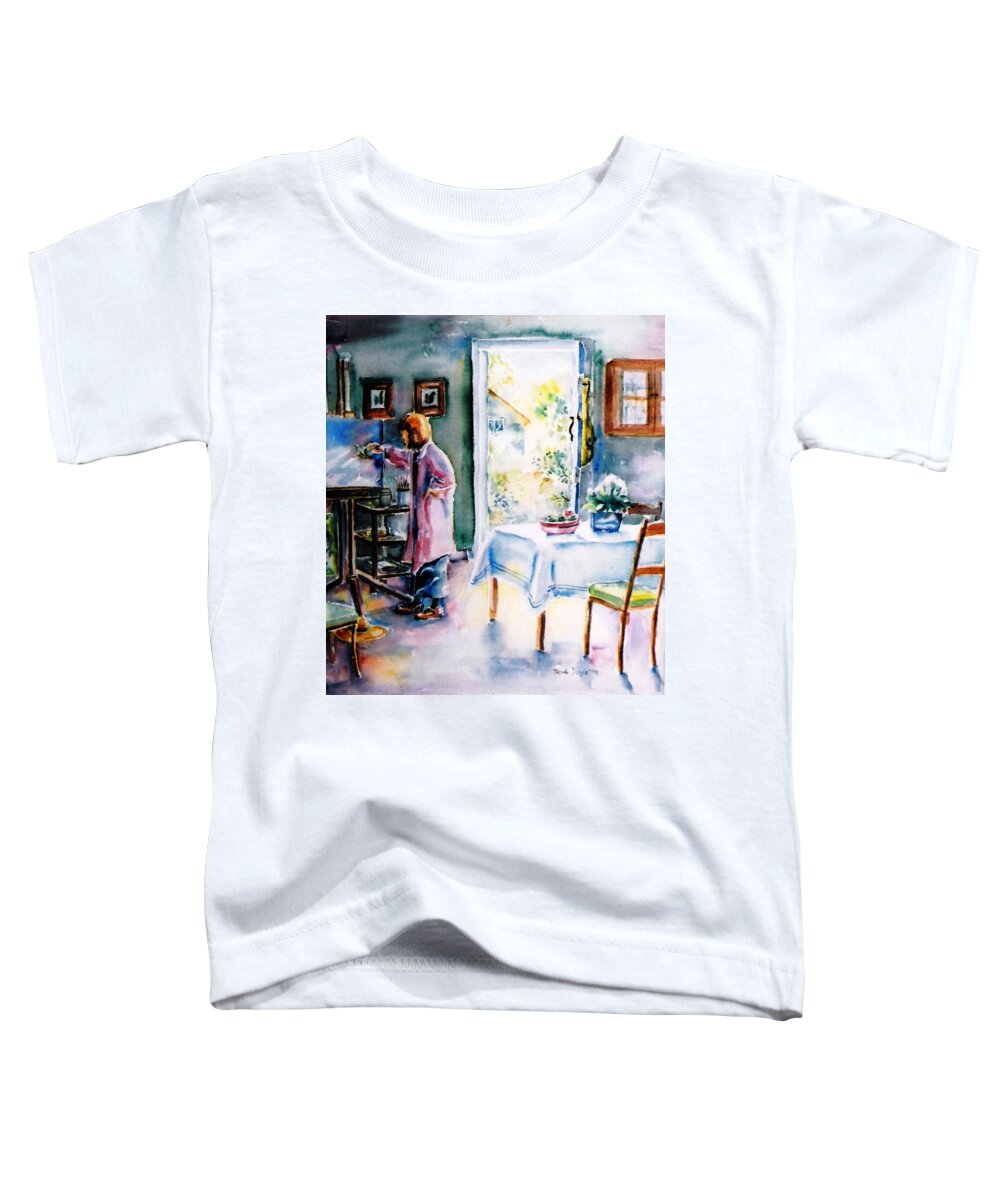 Watercolor Interior Toddler T-Shirt featuring the painting Artist at work in Summer by Trudi Doyle