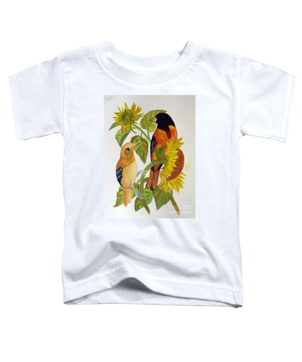 Animal Toddler T-Shirt featuring the painting Baltimore Oriole by Donna Walsh