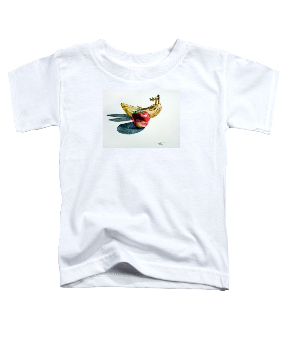 Banana Toddler T-Shirt featuring the painting Bananas and an Apple by Christopher Shellhammer
