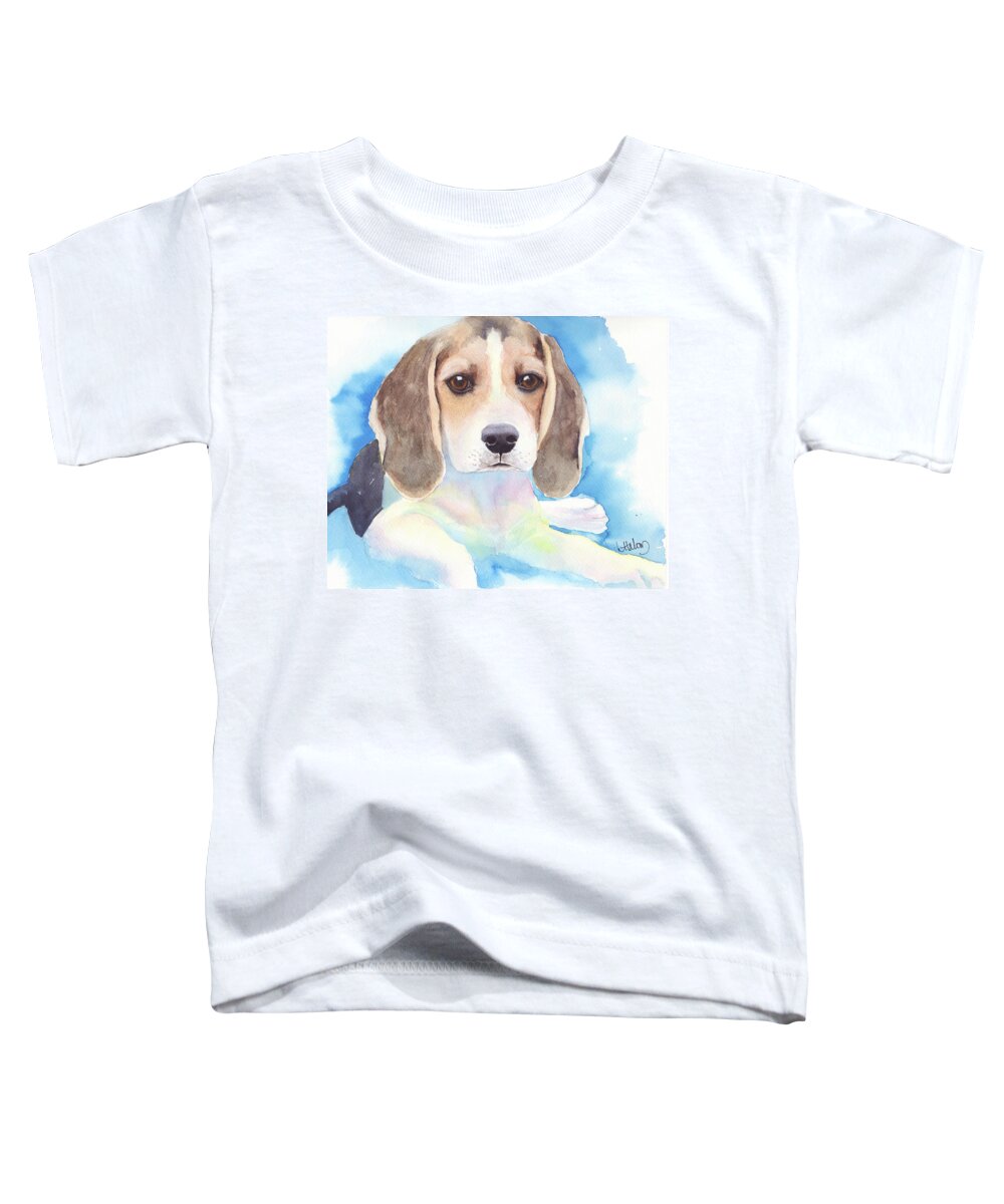 Beagle Toddler T-Shirt featuring the painting Beagle Baby by Greg and Linda Halom
