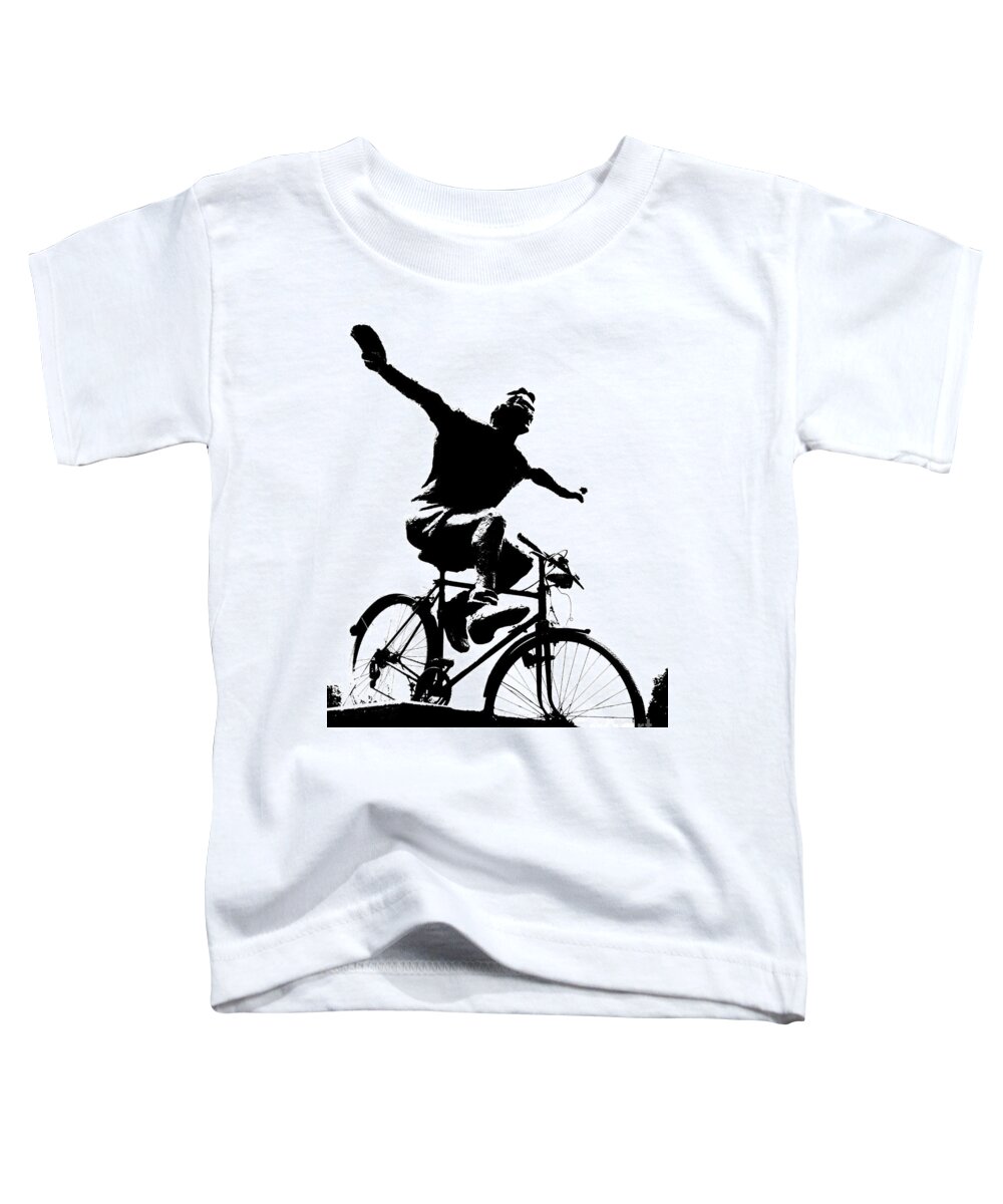 Bicycle Toddler T-Shirt featuring the mixed media Bicycle - Black and White pixels by Daliana Pacuraru