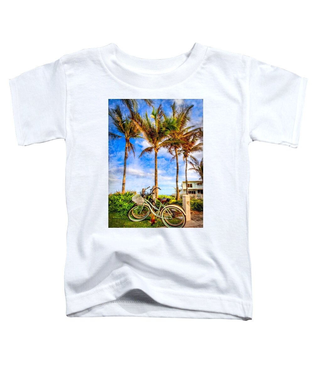 Clouds Toddler T-Shirt featuring the photograph Bicycles Under the Palms by Debra and Dave Vanderlaan