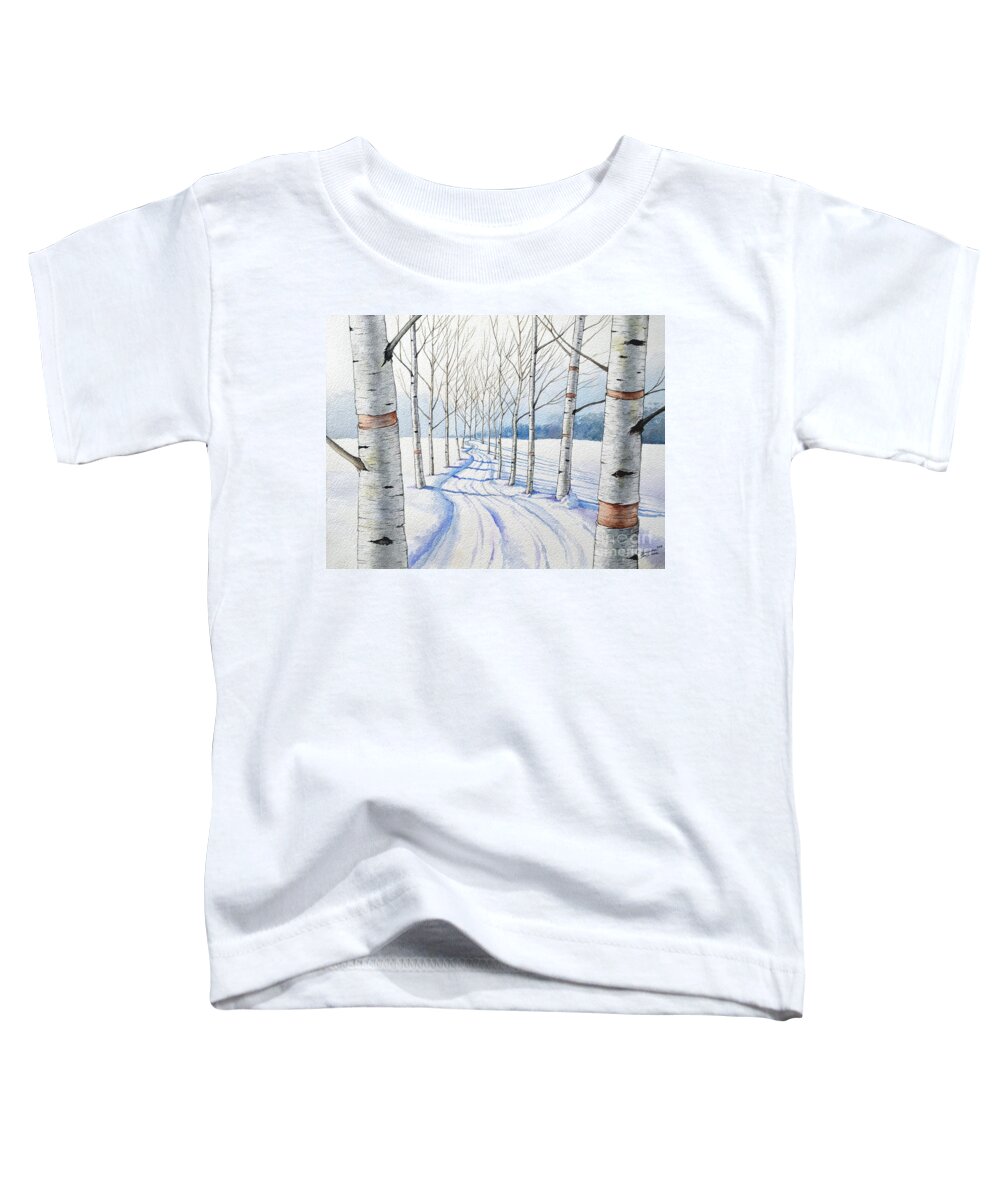 Birch Toddler T-Shirt featuring the painting Birch Trees Along the Curvy Road by Christopher Shellhammer