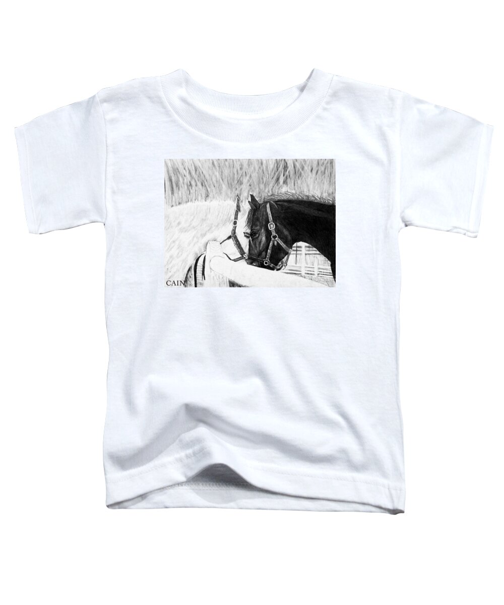 Black Horse Toddler T-Shirt featuring the painting Black And White Horses Art Print by William Cain