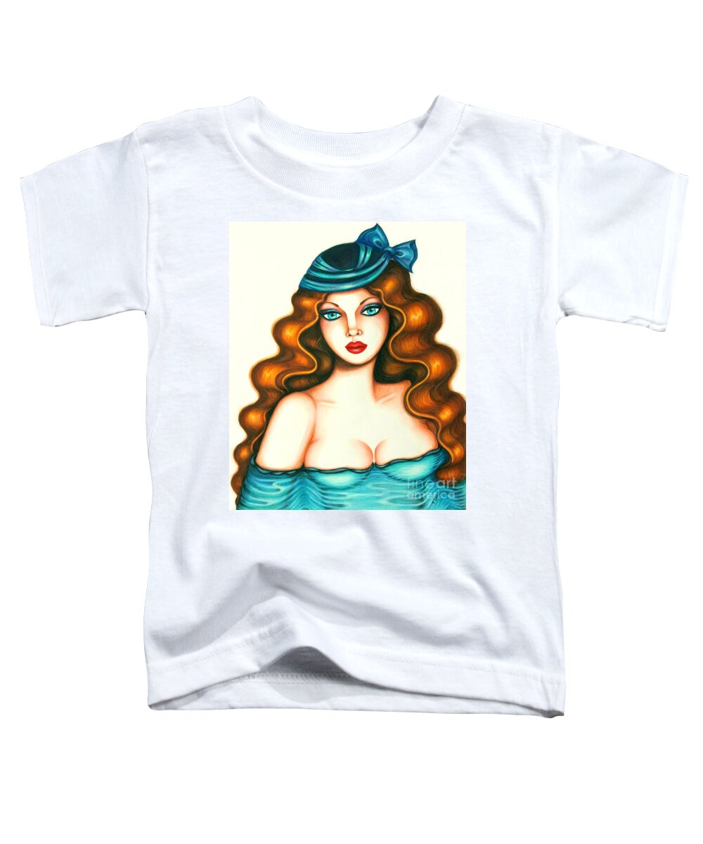 Art Toddler T-Shirt featuring the drawing Blue Bow Hat by Tara Shalton