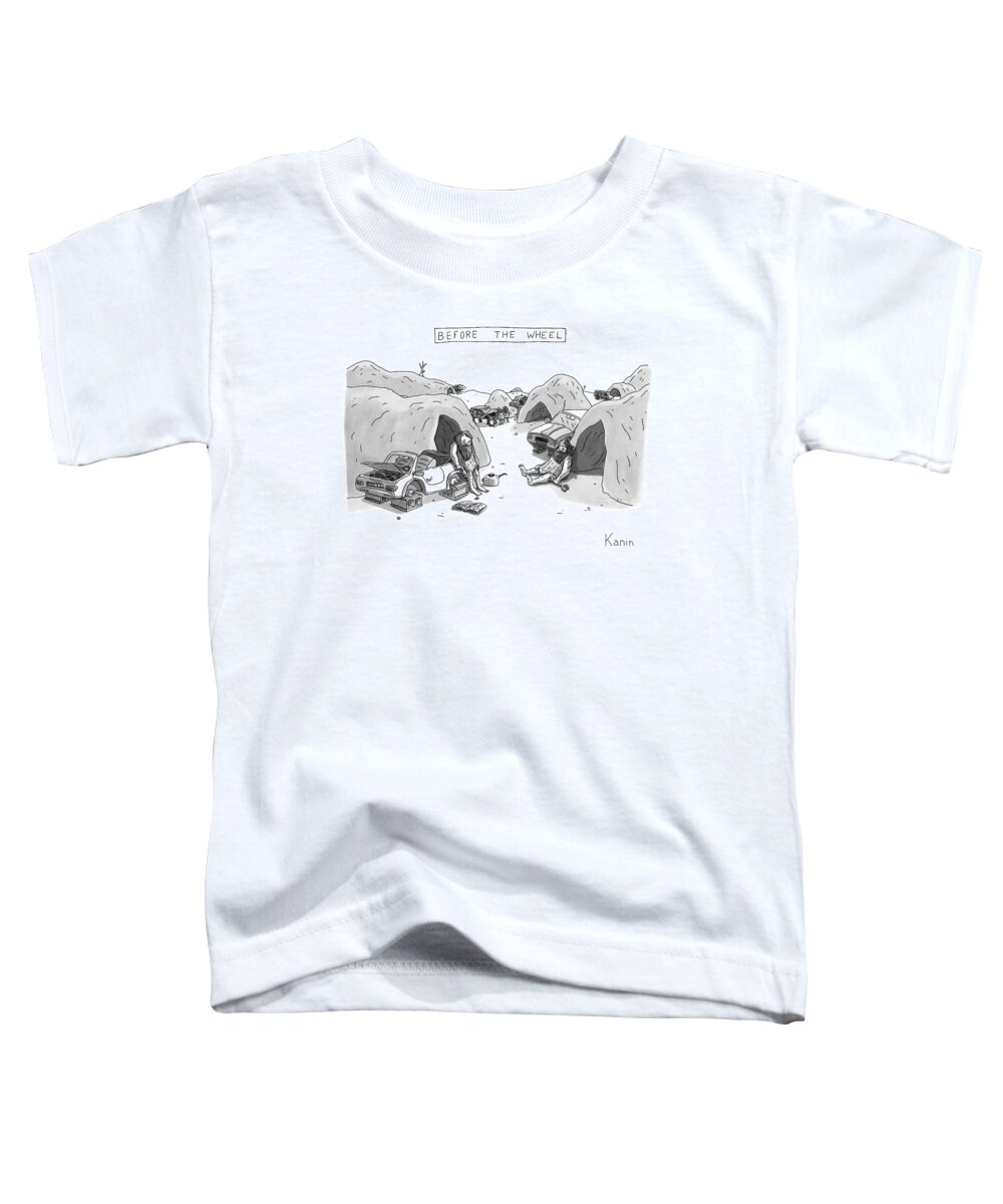 Cars Toddler T-Shirt featuring the drawing Bored Cavemen Sitting Around Next To Cars by Zachary Kanin