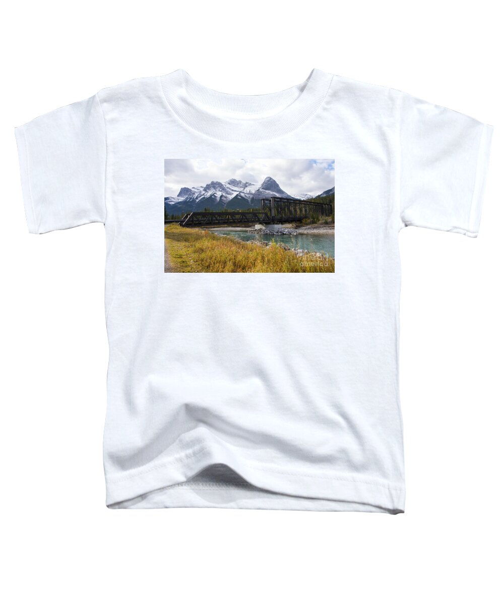 Canmore Toddler T-Shirt featuring the photograph Bow River Railroad Trestle by Bob Phillips