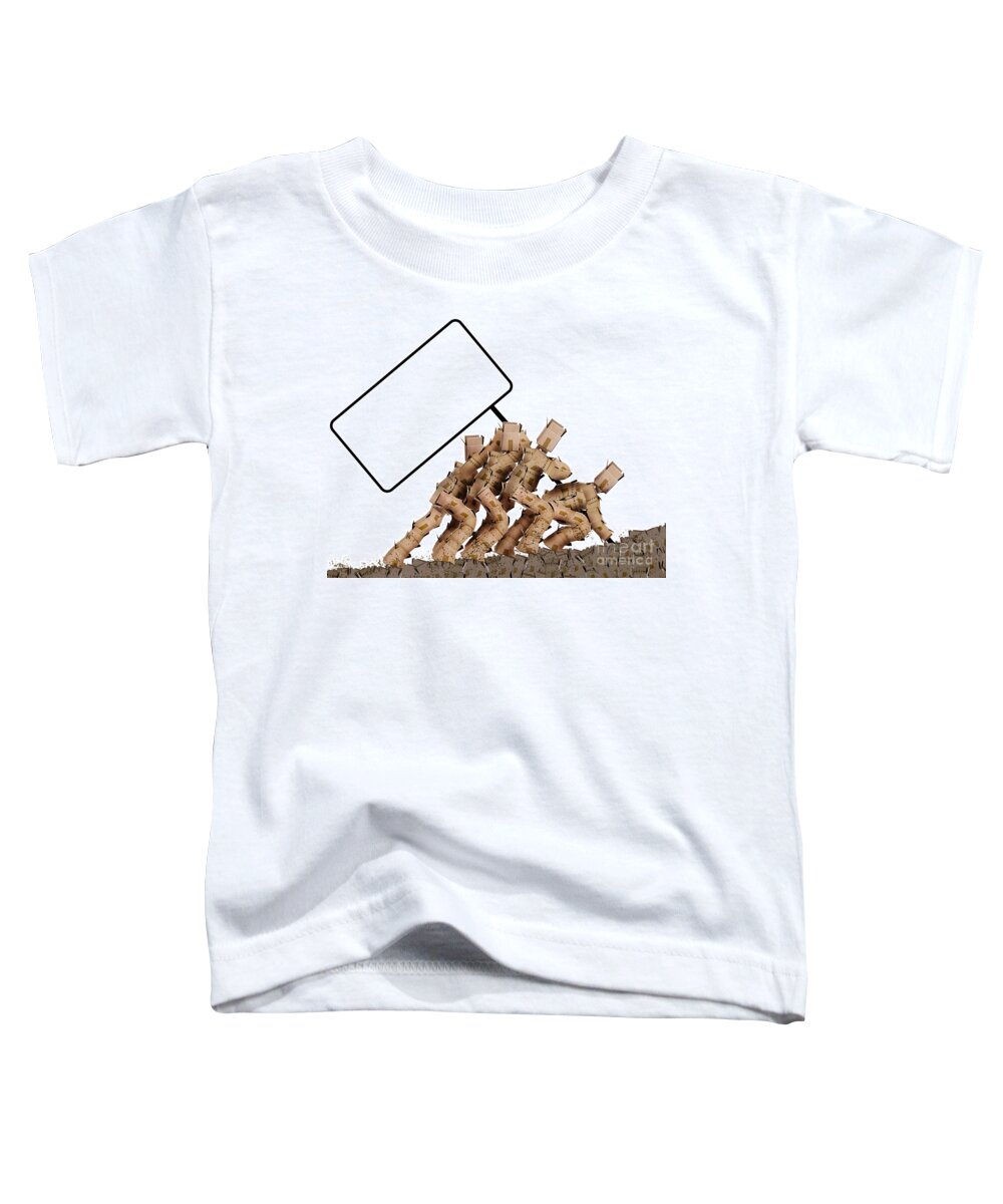 Write Toddler T-Shirt featuring the photograph Box characters raising a blank sign by Simon Bratt