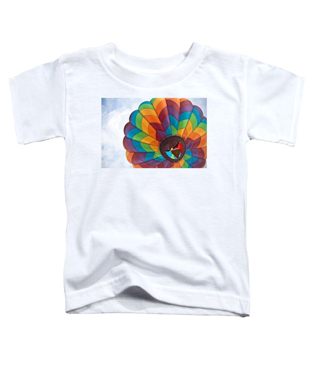Colorful Toddler T-Shirt featuring the photograph Burst of Color - Hot Air Balloon - Casper Balloon Roundup - Casper Wyoming by Diane Mintle