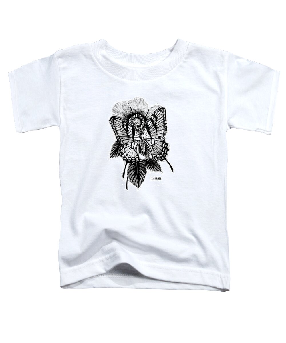 Butterfly Toddler T-Shirt featuring the drawing Butterfly and Flower by Jim Harris