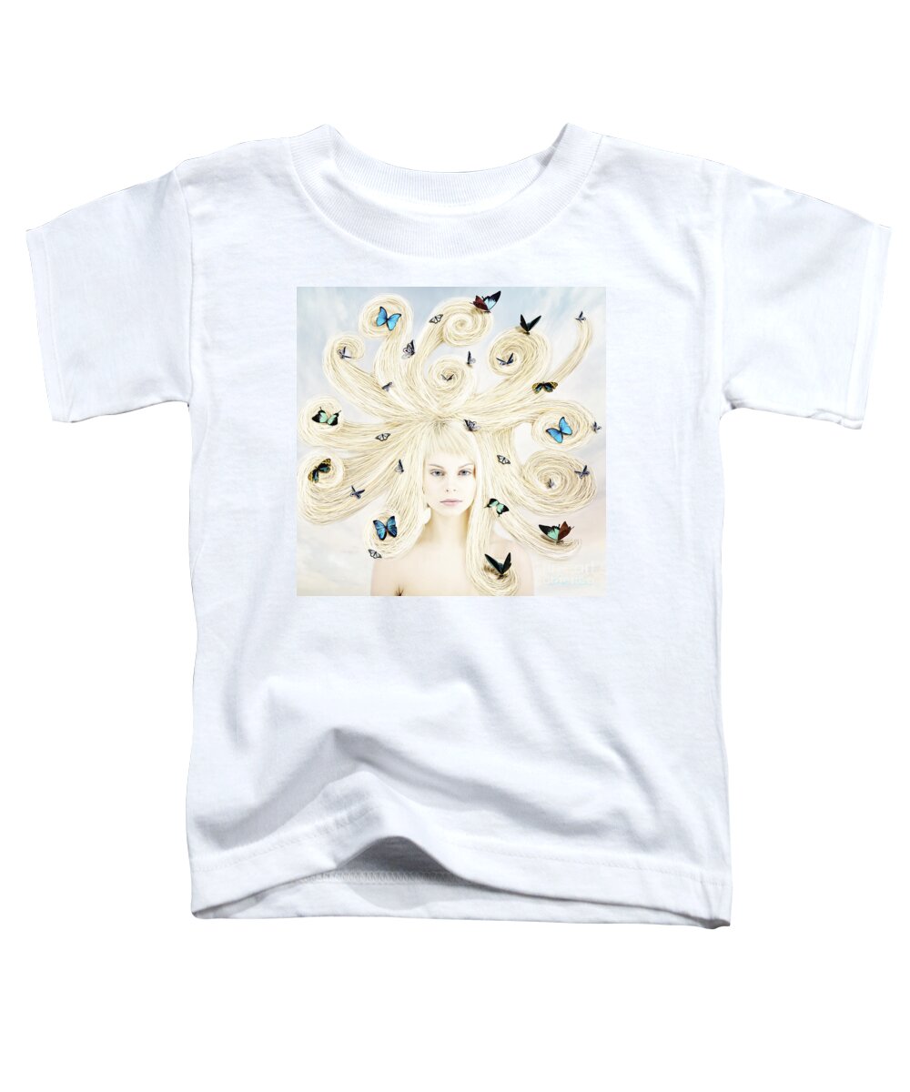 Girl Toddler T-Shirt featuring the digital art Butterfly girl by Linda Lees