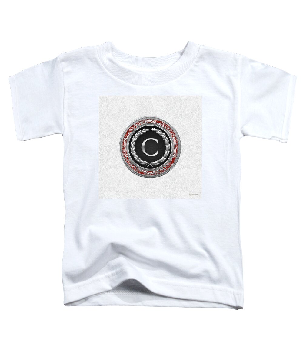 C7 Vintage Monograms 3d Toddler T-Shirt featuring the digital art C - Silver Vintage Monogram on White Leather by Serge Averbukh