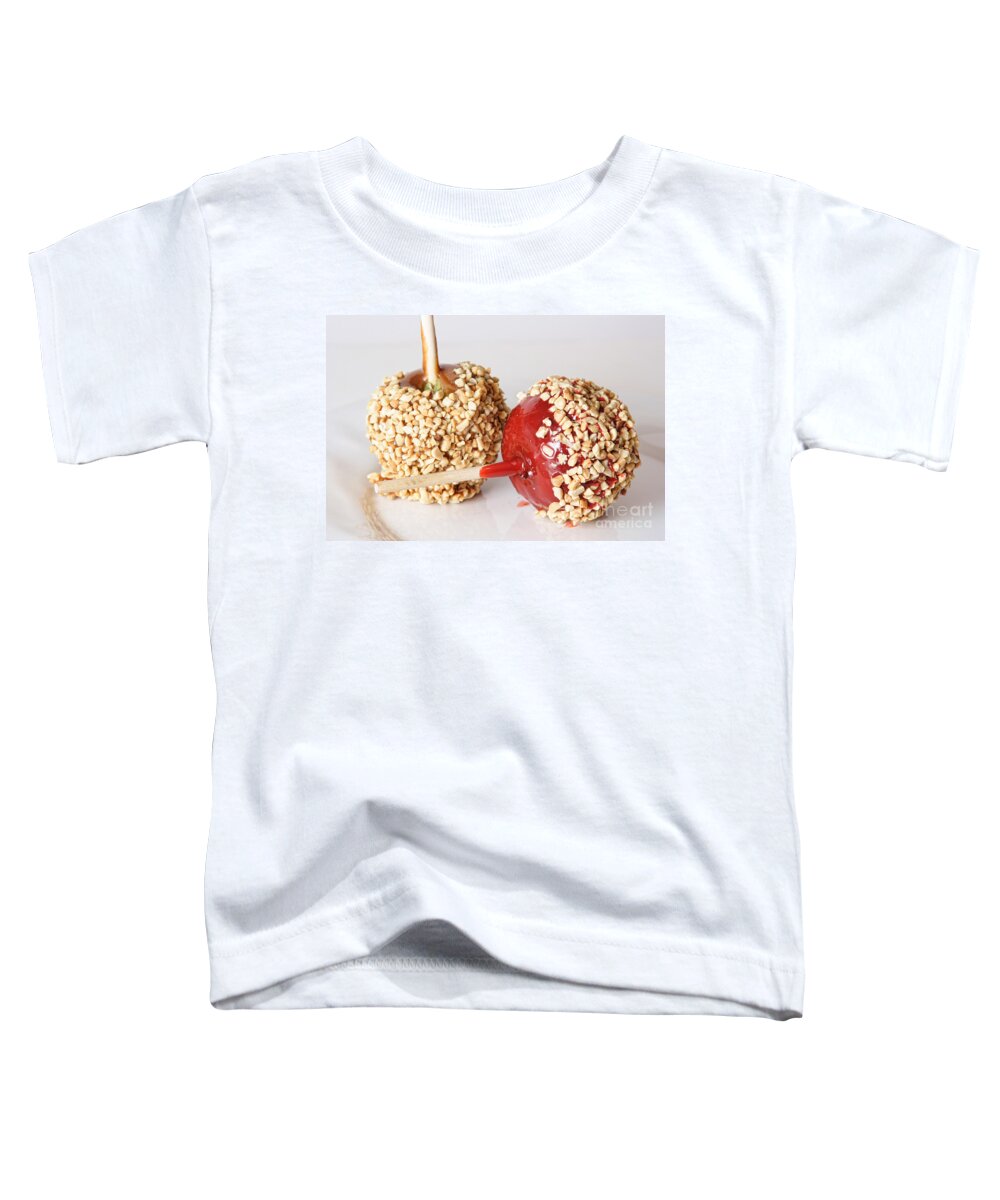Apple Toddler T-Shirt featuring the photograph Candy and Caramel Taffy Apples On A White Plate by James BO Insogna