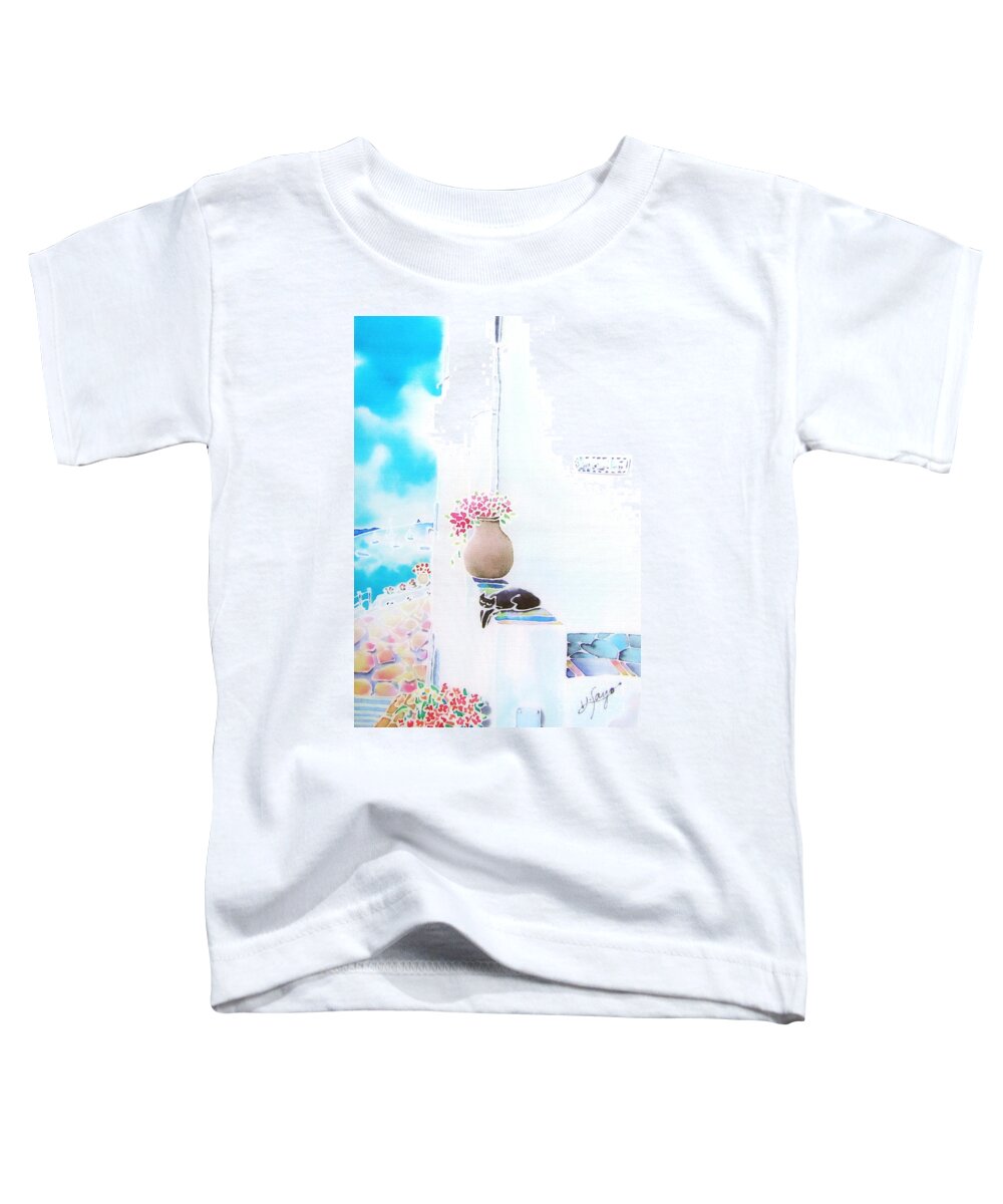 White Toddler T-Shirt featuring the painting Casa blanca by Hisayo OHTA