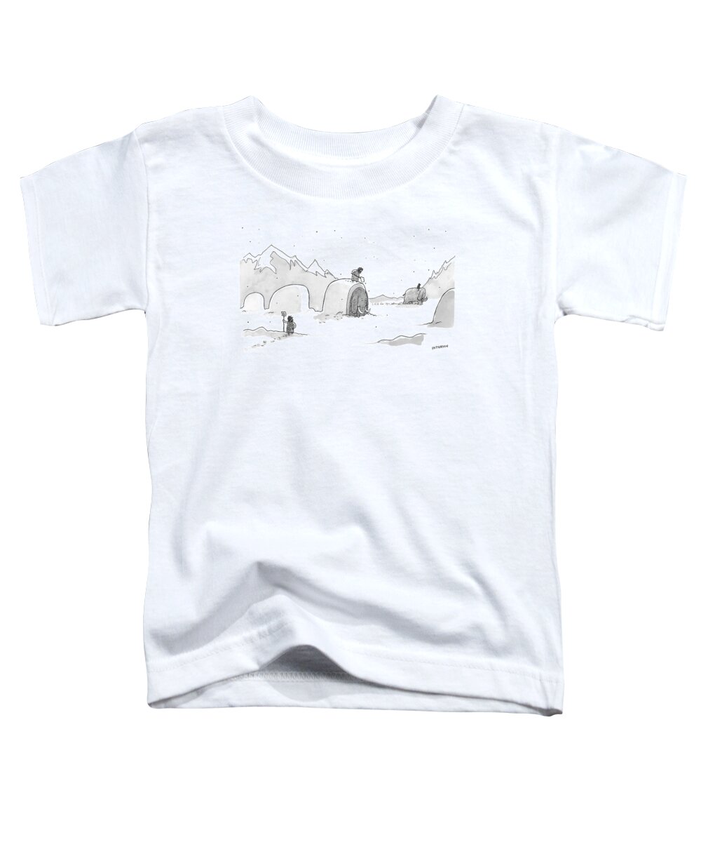 Cave Dwellers Toddler T-Shirt featuring the drawing Cavemen Shoveling Out Their Woolly Mammoths by Jason Patterson