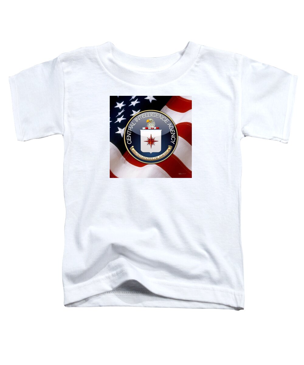 'military Insignia & Heraldry 3d' Collection By Serge Averbukh Toddler T-Shirt featuring the digital art Central Intelligence Agency - C I A Emblem over American Flag by Serge Averbukh