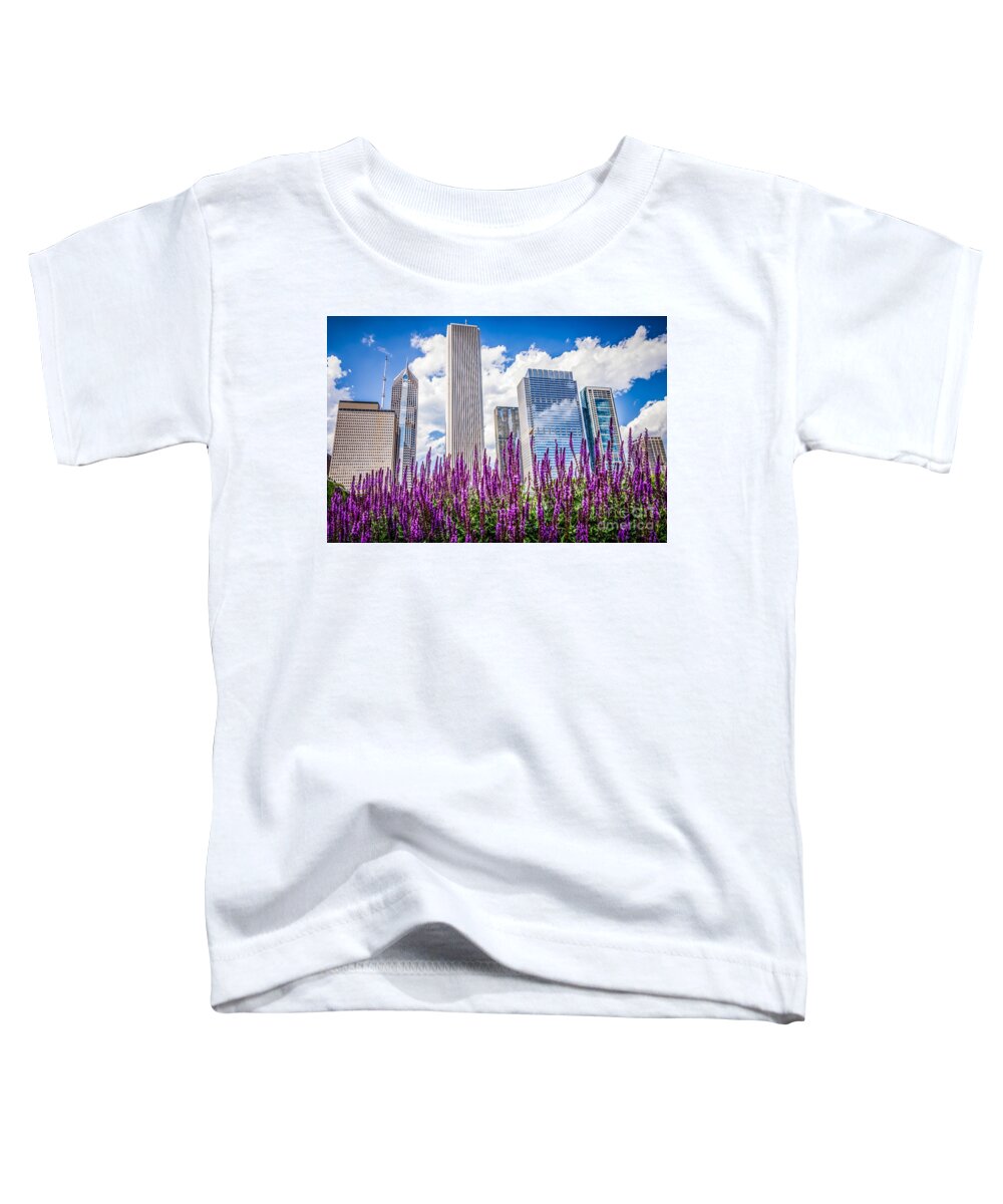 2012 Toddler T-Shirt featuring the photograph Chicago Downtown Buildings and Spring Flowers by Paul Velgos