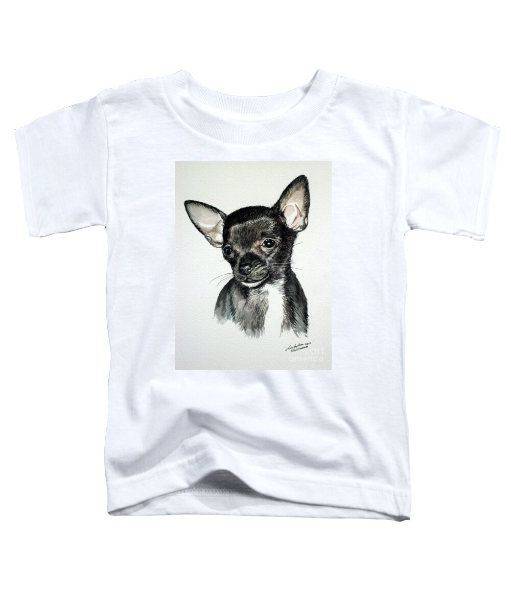 Dog Toddler T-Shirt featuring the painting Chihuahua black 2 by Christopher Shellhammer