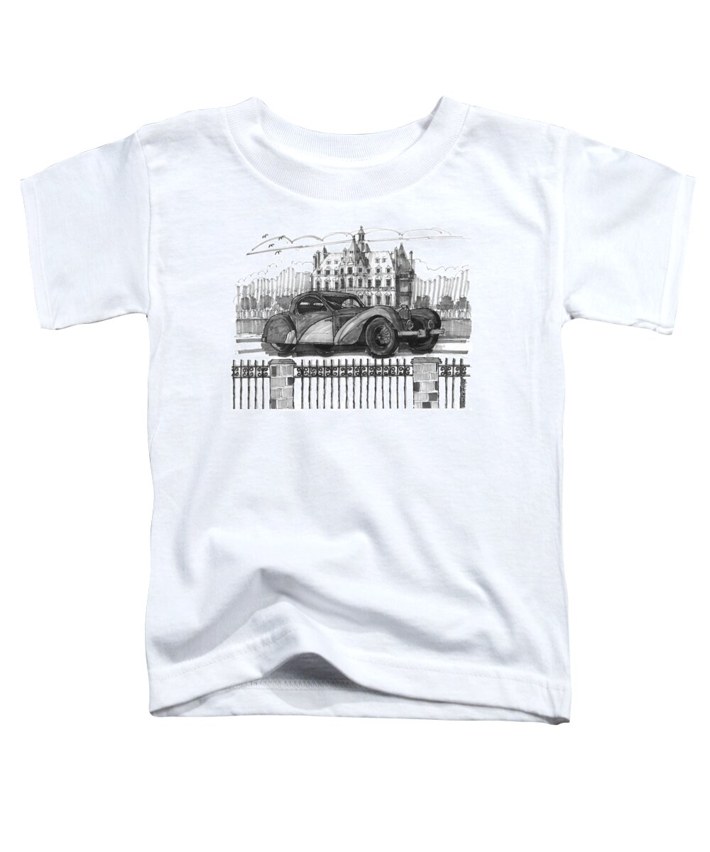 Classic Auto Toddler T-Shirt featuring the drawing Classic Auto with Chateau by Richard Wambach