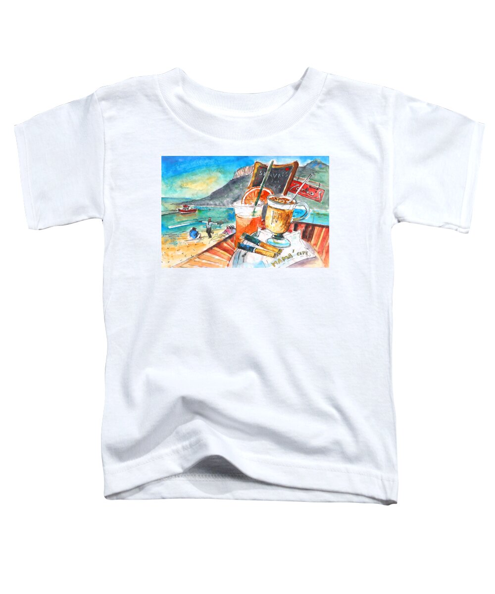 Travel Art Toddler T-Shirt featuring the painting Coffee Break in Stavros in Crete by Miki De Goodaboom